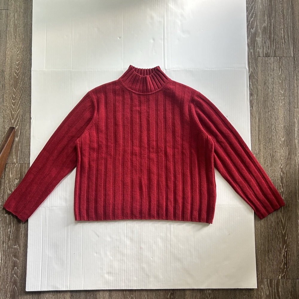 Banana Republic Merino Wool Ribbed Mock Neck Sweater Red Cozy Minimalist